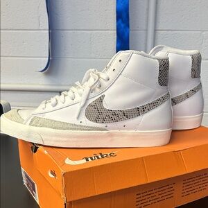 Nike Blazer Mid Vintage High-Top Sneakers — White with Gray Snakeskin Swoosh